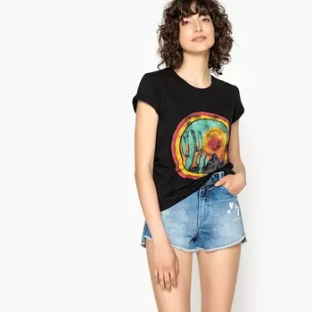 Футболка с круглым вырезом, рисунком кактус и короткими рукавами