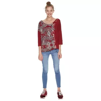 Футболка с круглым вырезом, рукавами 3/4 и этническим рисунком