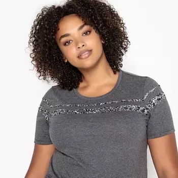Футболка с круглым вырезом с блестками и короткими рукавами