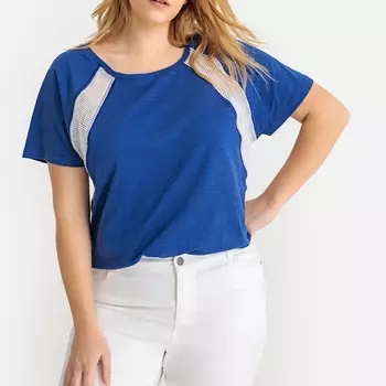 Футболка с круглым вырезом, вставкой из сетчатого материала и короткими рукавами