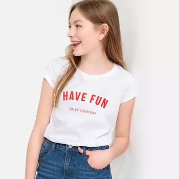 Футболка с надписью и принтом на груди 10-18 лет