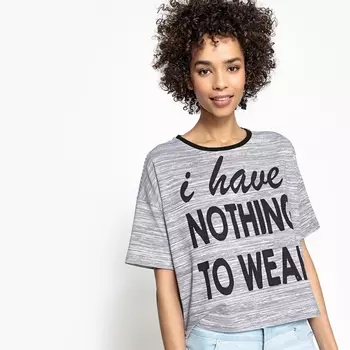 Футболка с надписью, круглый контрастный вырез