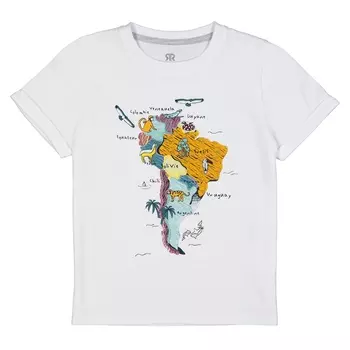 Футболка с рисунком спереди и закатываемыми рукавами, 3-12 лет