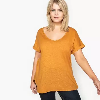 Футболка с V-образным вырезом из хлопка и льна