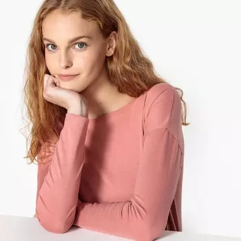 Футболка с вырезом-лодочкой и длинными рукавами из биохлопка