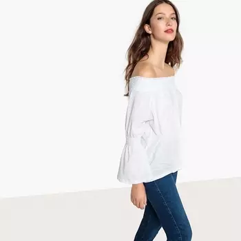 Футболка со сборками, открытые плечи