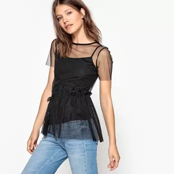 Футболка, создающая эффект 2 в 1, из сетчатого материала