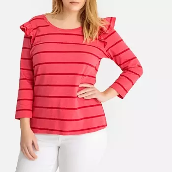 Футболка в полоску с круглым вырезом и воланами на плечах