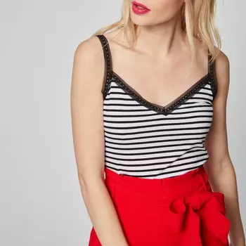 Футболка в полоску с кружевом на тонких бретелях