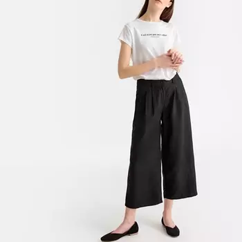 Юбка-брюки широкая с завышенной талией из льна и вискозы