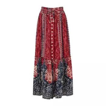 Юбка длинная с воланом и рисунком