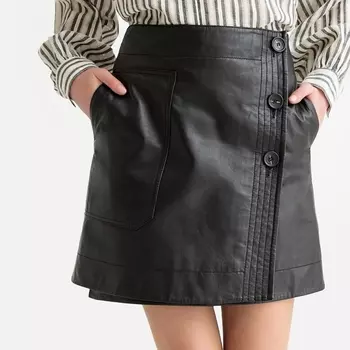 Юбка-миди с запахом из овечьей кожи