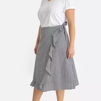 Юбка с запахом с рисунком в клетку виши и воланами