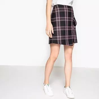 Юбка с запахом с рисунком в клетку и воланом