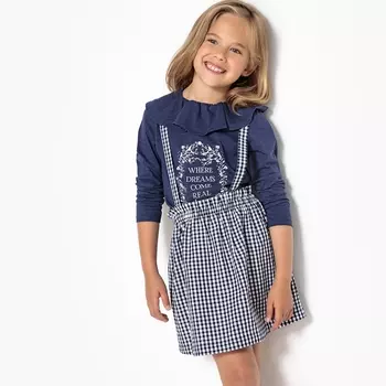 Юбка в клетку на бретелях, 3-12 лет