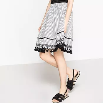 Юбка в полоску с отделкой помпонами, 100% хлопок