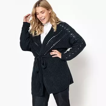 Кардиган длинный из плотного трикотажа с поясом