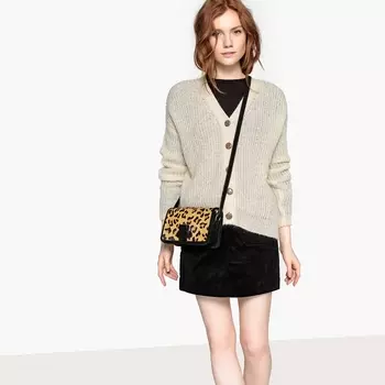 Кардиган из полушерстяной ткани с V-образным вырезом и застежкой на пуговицы с леопардовым рисунком