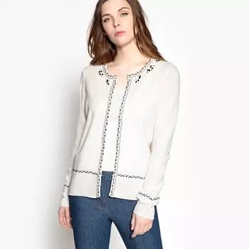 Кардиган с украшением и круглым вырезом