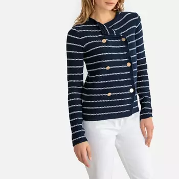 Кардиган в полоску с застежкой на пуговицы из тонкого трикотажа