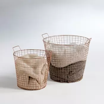 Комплект из 2 корзин из металла с медным покрытием, ELORI