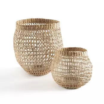 Комплект из 2 подсвечников декоративных из стекла и ротанга Cesta