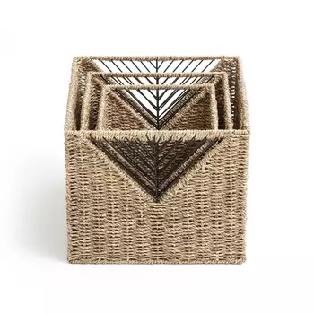 Комплект из 3 квадратных плетеных корзин, TRESSIE