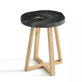 Круглый столик на одной ножке из окаменелого дерева Apiti