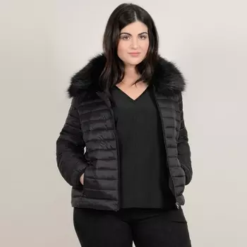 Куртка короткая со съемным воротником из искусственного меха
