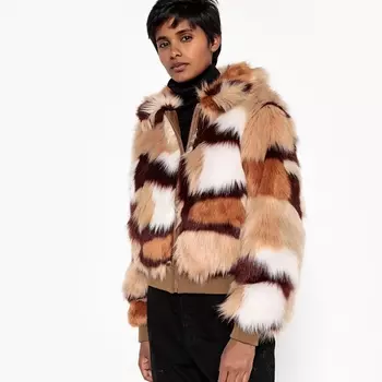 Куртка с искусственным мехом разноцветная