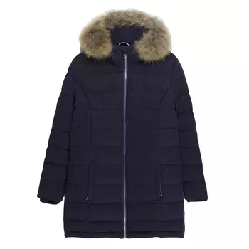 Куртка стеганая с капюшоном, средней длины, приталенная