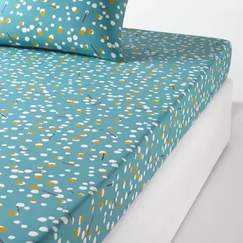 Натяжная простыня в горошек, QANIK, сине-зеленая