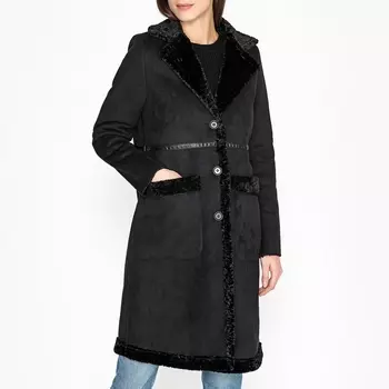 Пальто длинно из ткани с имитацией вывернутой наизнанку кожи PORTOBELLO