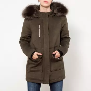 Пальто средней длины с капюшоном из шерсти