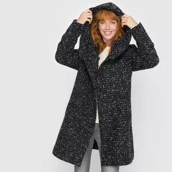 Пальто средней длины с зигзагообразным рисунком с капюшоном