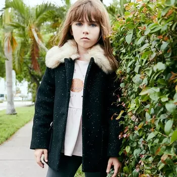 Пальто средней длины со съемным воротником, 3-12 лет