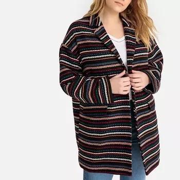 Пальто средней длины в полоску