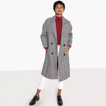 Пальто в клетку с двубортной застежкой на пуговицы