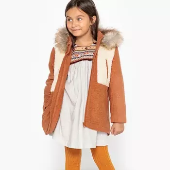 Парка с капюшоном из шерсти и шерпы, 3-12 лет