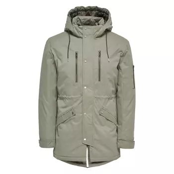 Парка средней длины с капюшоном, демисезонная модель