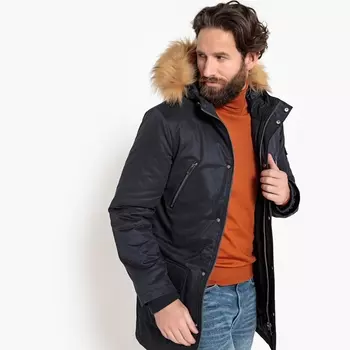 Парка средней длины с капюшоном, из искусственного меха