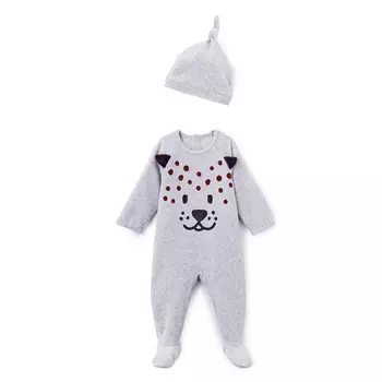 Пижама из велюра с рисунком + шапочка, 0 мес. - 3 лет