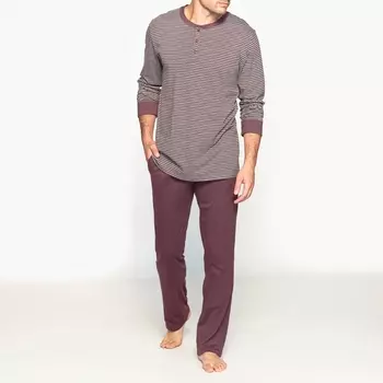 Пижама с футболкой с длинными рукавами и круглым вырезом с разрезом спереди