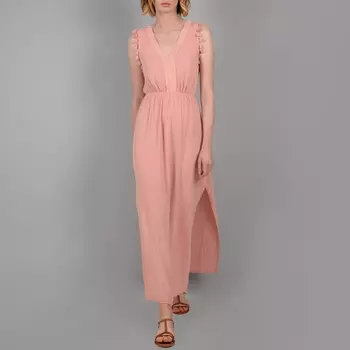 Платье длинное без рукавов с помпоном и кружевом