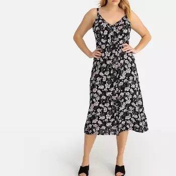 Платье длинное на тонких бретелях с цветочным принтом