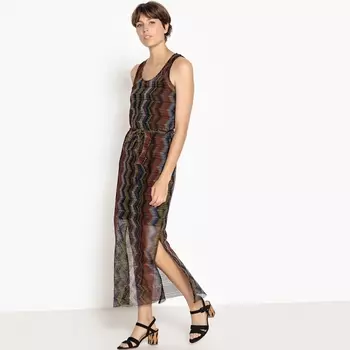 Платье длинное прямое с рисунком, без рукавов