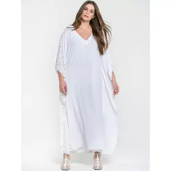 Платье длинное расклешенное однотонное с короткими рукавами и V-образным вырезом