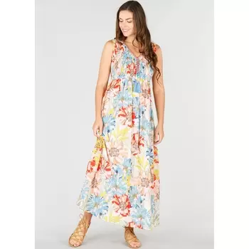 Платье длинное расклешенное с цветочным рисунком, без рукавов