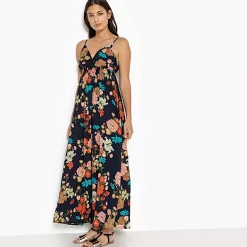 Платье длинное расклешенное с цветочным рисунком