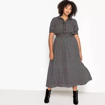 Платье длинное расклешенное с мелким графическим рисунком